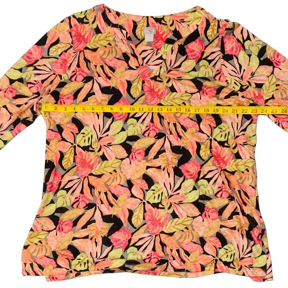 CHICO'S Size 3, US XL 100% Linen Tropical Print Top Pullover Resortwear Vacation - Picture 5 of 8